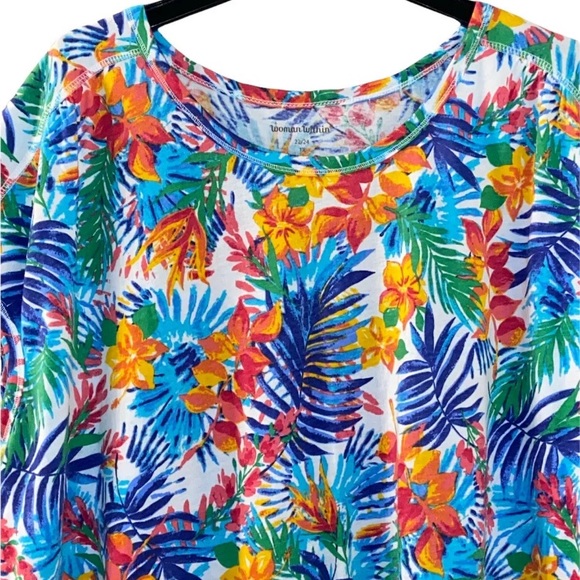 Woman Within Size 22/24 Bright Tropical Floral Print Casual Knit Tunic Top - Picture 2 of 8